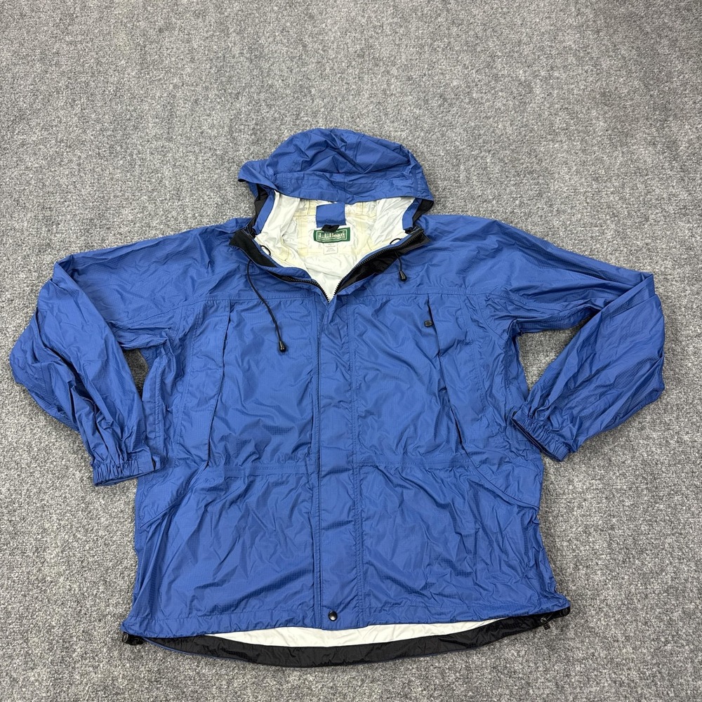 LL Bean Jacket Mens XL Blue Hooded Full Zip Nylon Windbreaker Hiking